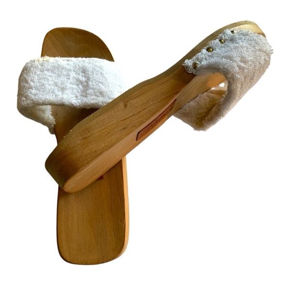 PRATESI Wooden White Terry Clog Slides - Picture 6 of 12